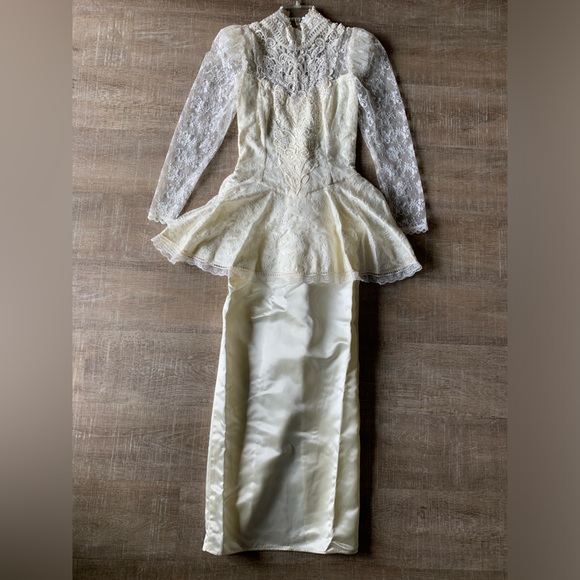 Vtg Jessica McClintock Victorian Edwardian Dress 8 Cottagecore Lace Wedding USA - Picture 4 of 16